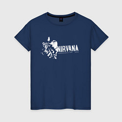 Футболка хлопковая женская Nirvana-Курт и гитара, цвет: тёмно-синий