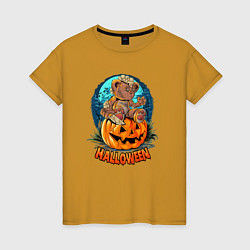 Женская футболка Halloween - Мишка на тыкве