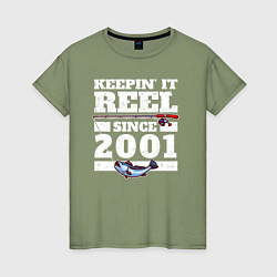 Женская футболка Держу катушку с 2001 года