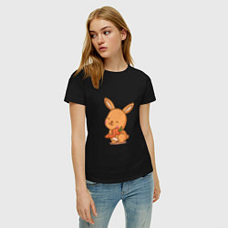 Футболка хлопковая женская Кролик и морковка, цвет: черный — фото 2