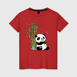 Женская футболка Панда бамбук и стрекоза