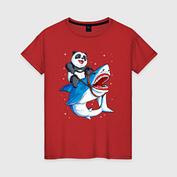 Женская футболка Панда верхом на акуле в космосе