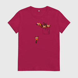 Футболка хлопковая женская Красные панды в кармане, цвет: маджента