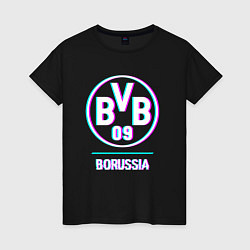 Футболка хлопковая женская Borussia FC в стиле glitch, цвет: черный