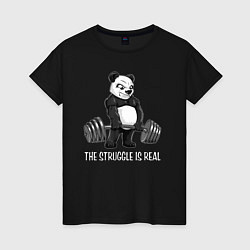 Женская футболка Это настоящая борьба - панда штангист