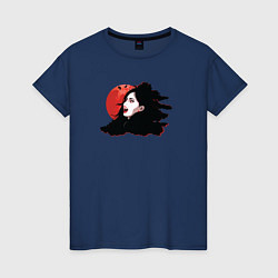 Футболка хлопковая женская Женщина вампир и красная луна, цвет: тёмно-синий