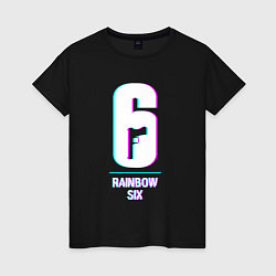 Футболка хлопковая женская Rainbow Six в стиле glitch и баги графики, цвет: черный
