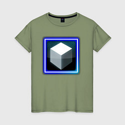 Женская футболка Белый геометрический куб с сиянием