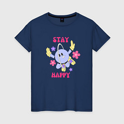 Женская футболка Stay happy, планета с ромашками