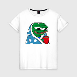 Футболка хлопковая женская Frog Pepe мем, цвет: белый