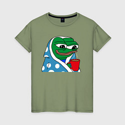 Футболка хлопковая женская Frog Pepe мем, цвет: авокадо