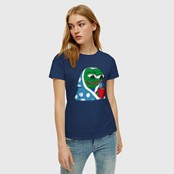 Футболка хлопковая женская Frog Pepe мем, цвет: тёмно-синий — фото 2