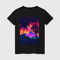 Женская футболка Синтвейв пляж и пальмы