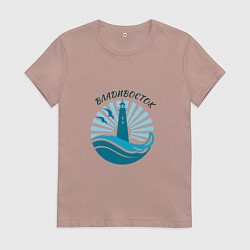 Футболка хлопковая женская Владивосток - маяк, цвет: пыльно-розовый