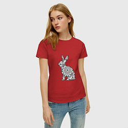 Футболка хлопковая женская Узорный кролик, цвет: красный — фото 2