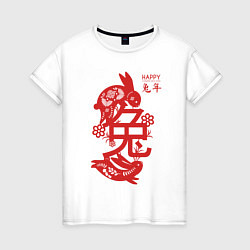 Женская футболка Happy chinese new year, red rabbit