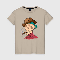 Женская футболка Череп-ковбой курит сигару