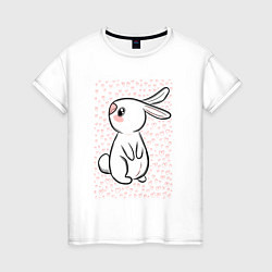 Футболка хлопковая женская Милый кролик и много сердечек, цвет: белый