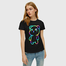 Футболка хлопковая женская Cool neon bear, цвет: черный — фото 2