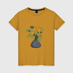 Женская футболка Букет цветов в серой вазе