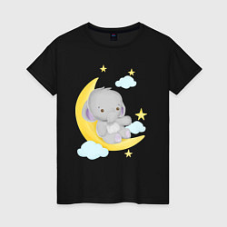 Женская футболка Милый слонёнок сидит на месяце среди звёзд
