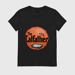 Футболка хлопковая женская Cat father, цвет: черный