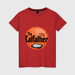 Футболка хлопковая женская Cat father, цвет: красный