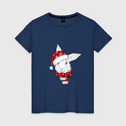 Женская футболка Новогодний кролик в шапке