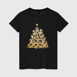 Женская футболка Новогодняя елка из мопсов
