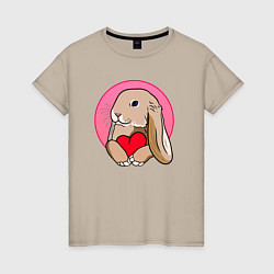 Женская футболка Кролик с красным сердечком