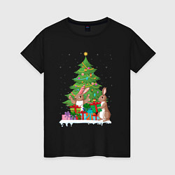 Женская футболка Кролики елка и подарки