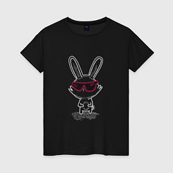 Футболка хлопковая женская Кролик в розовых очках, цвет: черный