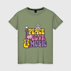 Женская футболка Мир любовь и музыка