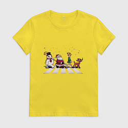 Футболка хлопковая женская Beatles Christmas, цвет: желтый
