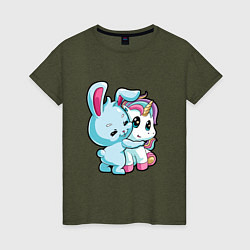 Женская футболка Кролик и единорог