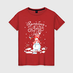 Женская футболка Новогодний снеговик