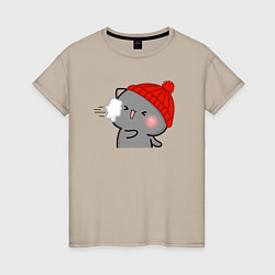 Женская футболка Игра в снежки - серый котик