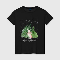 Женская футболка Кролик и снежинки акварельная иллюстрация