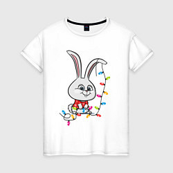 Женская футболка Кролик Снежок новогодний