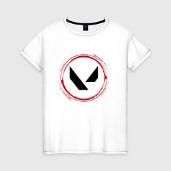 Женская футболка Символ Valorant и красная краска вокруг