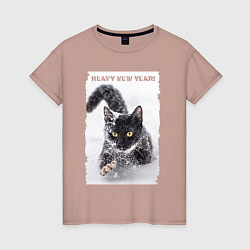 Женская футболка Котёнок пробирается сквозь глубокий снег