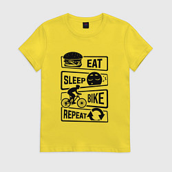 Футболка хлопковая женская Eat sleep bike repeat art, цвет: желтый