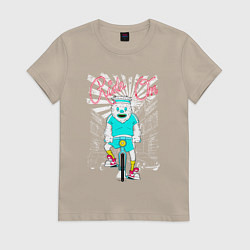 Футболка хлопковая женская Еду по жизни на велосипеде, цвет: миндальный