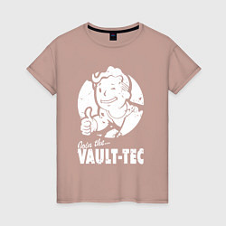 Футболка хлопковая женская Vault boy - join the vault tec, цвет: пыльно-розовый