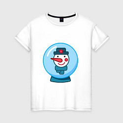 Женская футболка Портрет снеговика в снежном шаре