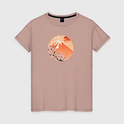 Женская футболка Ветвь сакуры и вулкан