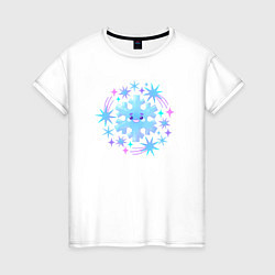 Женская футболка Смешная снежинка с разноцветными звездами
