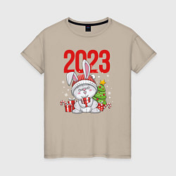 Женская футболка Зайчик с елочкой 2023