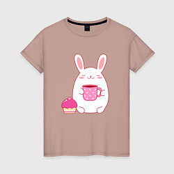 Женская футболка Круглый зайчик с кексом и кофе