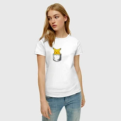 Футболка хлопковая женская Пикачу в кармане арт, цвет: белый — фото 2